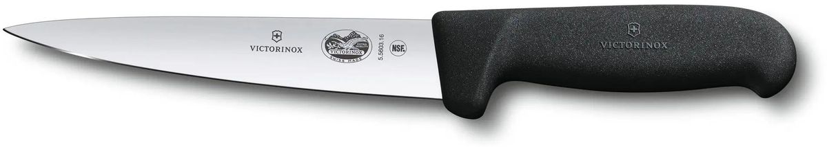 Нож кухонный Victorinox Fibrox, обвалочный, 160мм, заточка прямая, стальной, черный [5.5603.16]